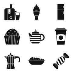 Office breakfast icons set, simple style