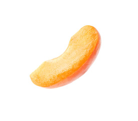 Slice of fresh apricot on white background