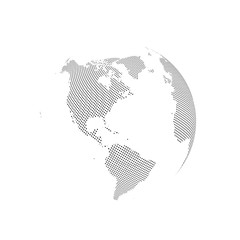 Abstract Globe with Dotted Map. Black and White Halftone Effect Vector Illustration.