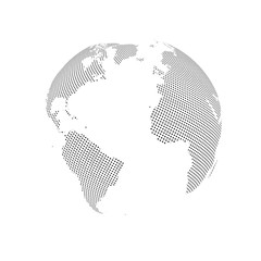 Abstract Globe with Dotted Map. Black and White Halftone Effect Vector Illustration.