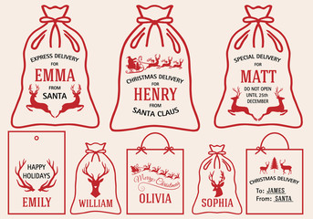 Christmas bags and tags, vector set