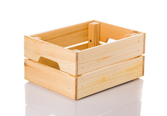 empty pine wood box on white background