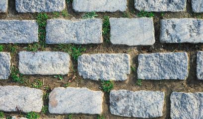 The texture of paving stone masonry top of view