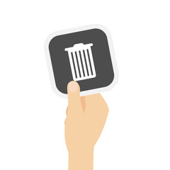 Hand hält graue Karte - Mülleimer