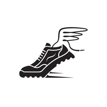 speeding running sport shoe icon with wings