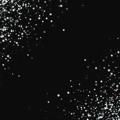 Amazing falling snow. Scatter abstract corners with amazing falling snow on black background. Glamorous Vector illustration.