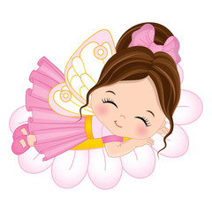 Vector Cute Little Fairy Sleeping on Flower