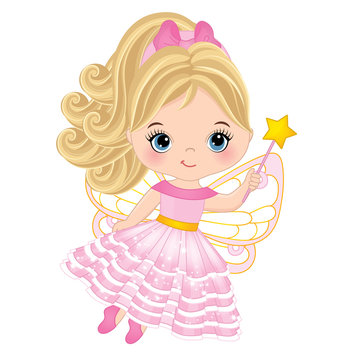 Vector Cute Little Fairy with Magic Wand