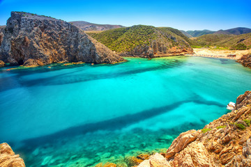 Cala Domestica beach, Costa Verde,  Sardinia, Ital - obrazy, fototapety, plakaty