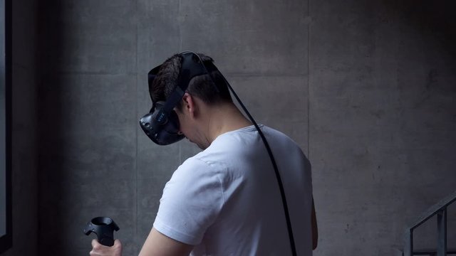 Man using vr headset indoors