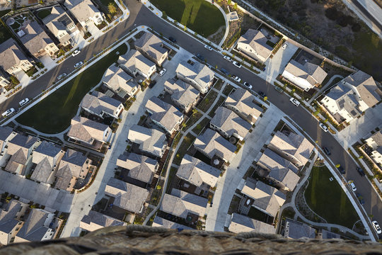 Aerial view of suburban residential district