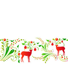 Christmas deer,pattern,ribbon, red  ana green