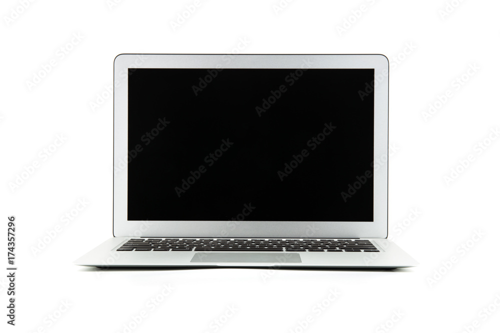 Aufkleber laptop, notebook computer with copy space isolated on white background.
