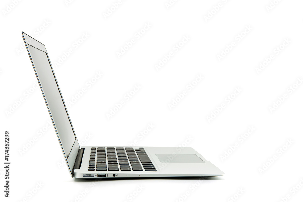 Poster laptop, notebook computer with copy space isolated on white background.