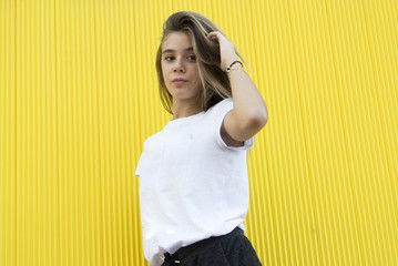 pretty girl on beautiful wall