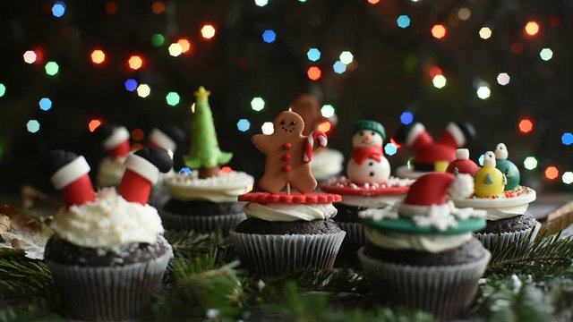 Sweet chocolate cupcakes with Christmas decoration