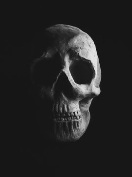 human skull made of clay