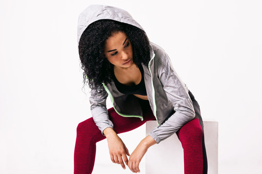 Woman Wearing Fashion Sport Clothes Against White Background