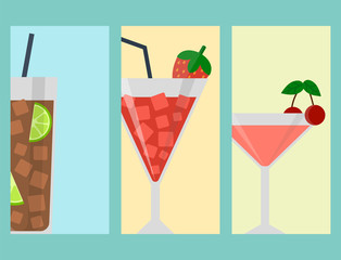 Alcohol drinks beverages cocktail lager card design drunk different glasses vector illustration.