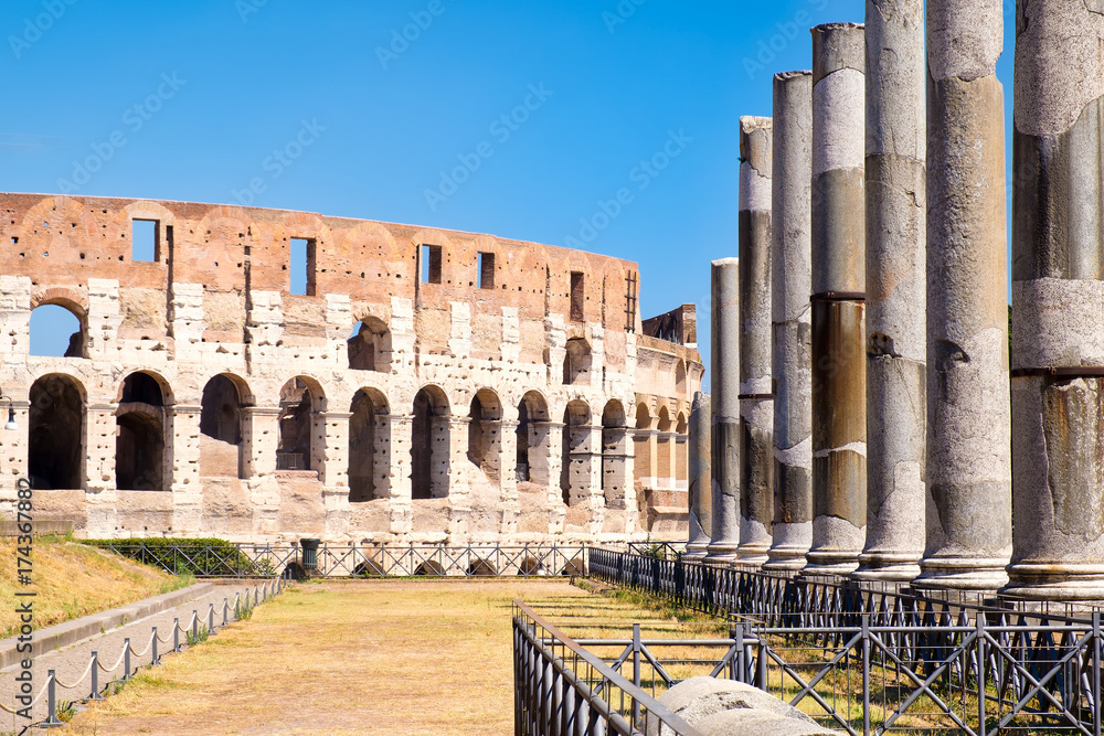 Canvas Prints Ruins of the Colosseum and the columns next to the temple of Venus in Rome