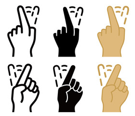 Shake finger to reject, front and back view, line, solid and color style, vectors