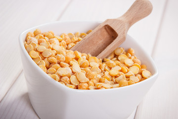 Heap of split peas containing zinc and dietary fiber, healthy nutrition