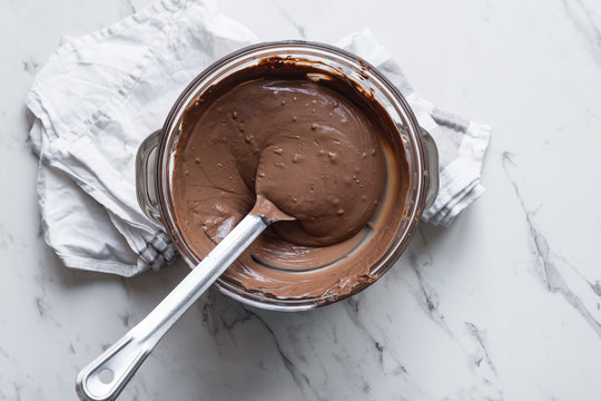 making rocky road, the melted chocolate