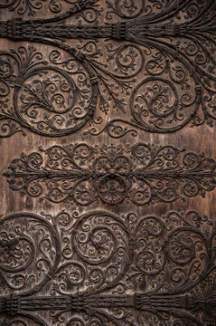 Detail of the Exterior door of Notre Dame cathedral, Paris