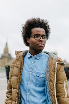 Young Black Man in the London Traffic . United Kindom