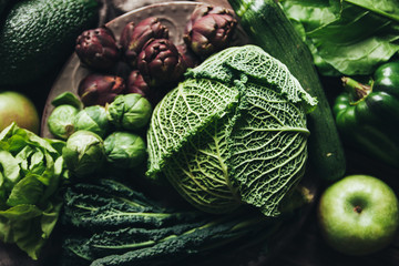 Green vegetables on table