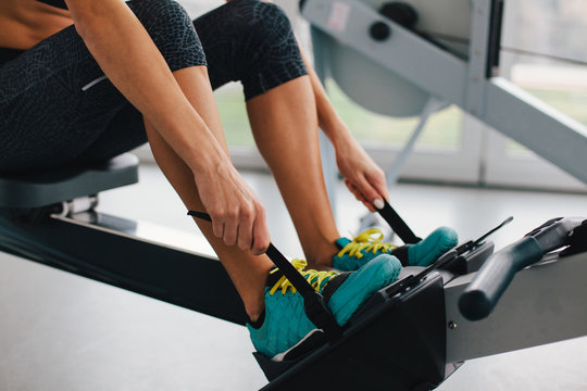 Woman training on ergometer