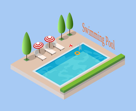 Vector illustration isometric swimming pool - concept vacation