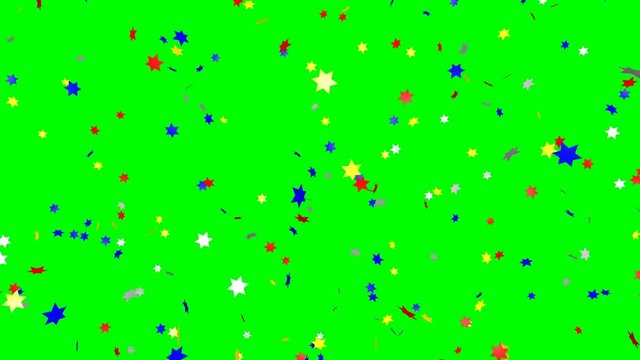 Blue, red and white star confetti (us flag color) - seamless looping, green screen, 4K