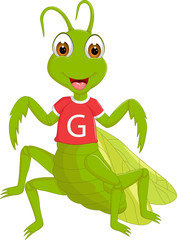 cute grasshopper cartoon posing with smile