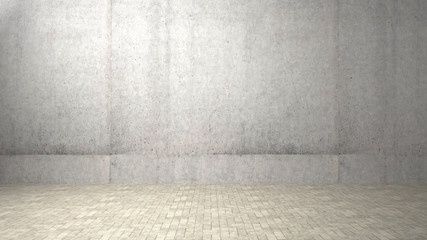 Concrete interior design with on a floor. 3D rendering.