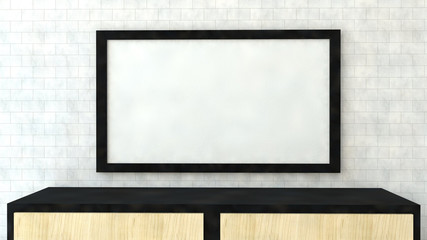 Frame template on the wall in room / 3D render image