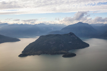 Aerial Landscape View of Anvil Island in Howe Sound, North of Vancouver, BC, Canada.