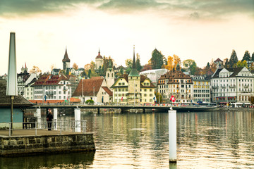 Fototapeta na wymiar Twilight view of the historic medieval old town Lucerne
