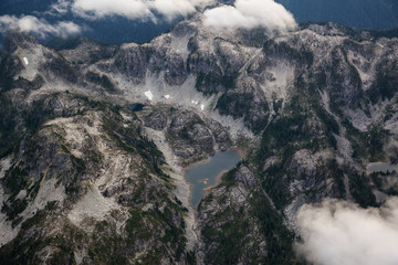 Naklejka premium Aerial landscape view of Omer lake near Squamish, BC, Canada.