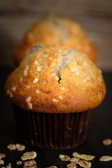 blueberry muffins in a rustic style.