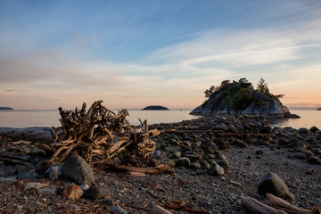 Beautiful nature landscape picture of Whytecliff Park during a sunny summer evening. Picture taken in Horseshoe Bay, West Vancouver, BC, Canada.