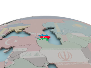 Political map of Azerbaijan on globe with flag