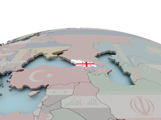 Fototapeta na wymiar Political map of Georgia on globe with flag