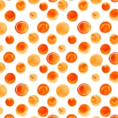 Tapeten Nahtloses handgezeichnetes Aquarellmuster aus runden orangefarbenen Punkten, isoliert über Weiß. © Natali_Mias