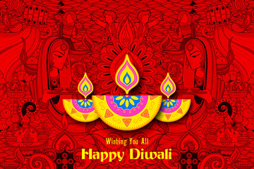 Burning diya on Happy Diwali Holiday background for light festival of India