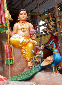 Statute of Kumara Swamy near Ganesha in hindu vinayaka chavithi festival 