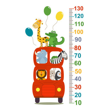 growth measure with animals in london red bus - vector illustration, eps