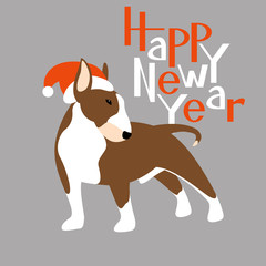 happy new year dog card vector illustration flat style