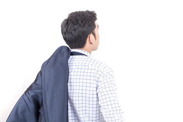 Businessman walking to the future, Business Success concept, isolated on white background.