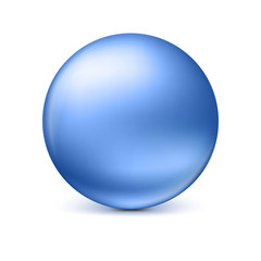 Fototapeta na wymiar Blue glossy sphere isolated on white with shadow and reflections in the color of the sphere. 3D illustration for your design, easy to edit and change the size